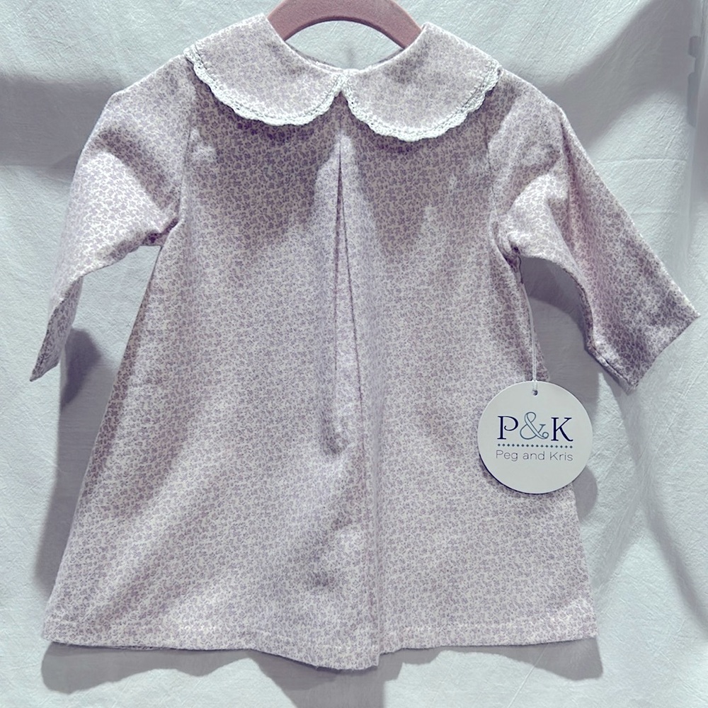 9 months, sweet lavender and white flannel dress